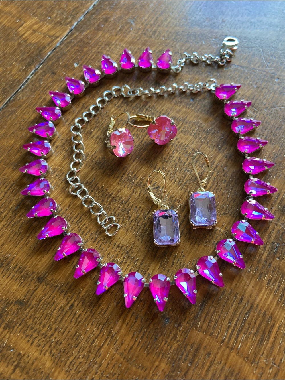 💖Flashily Pinks Jewelry Bundle Necklace Purple Crystal Earrings Accessories Lot